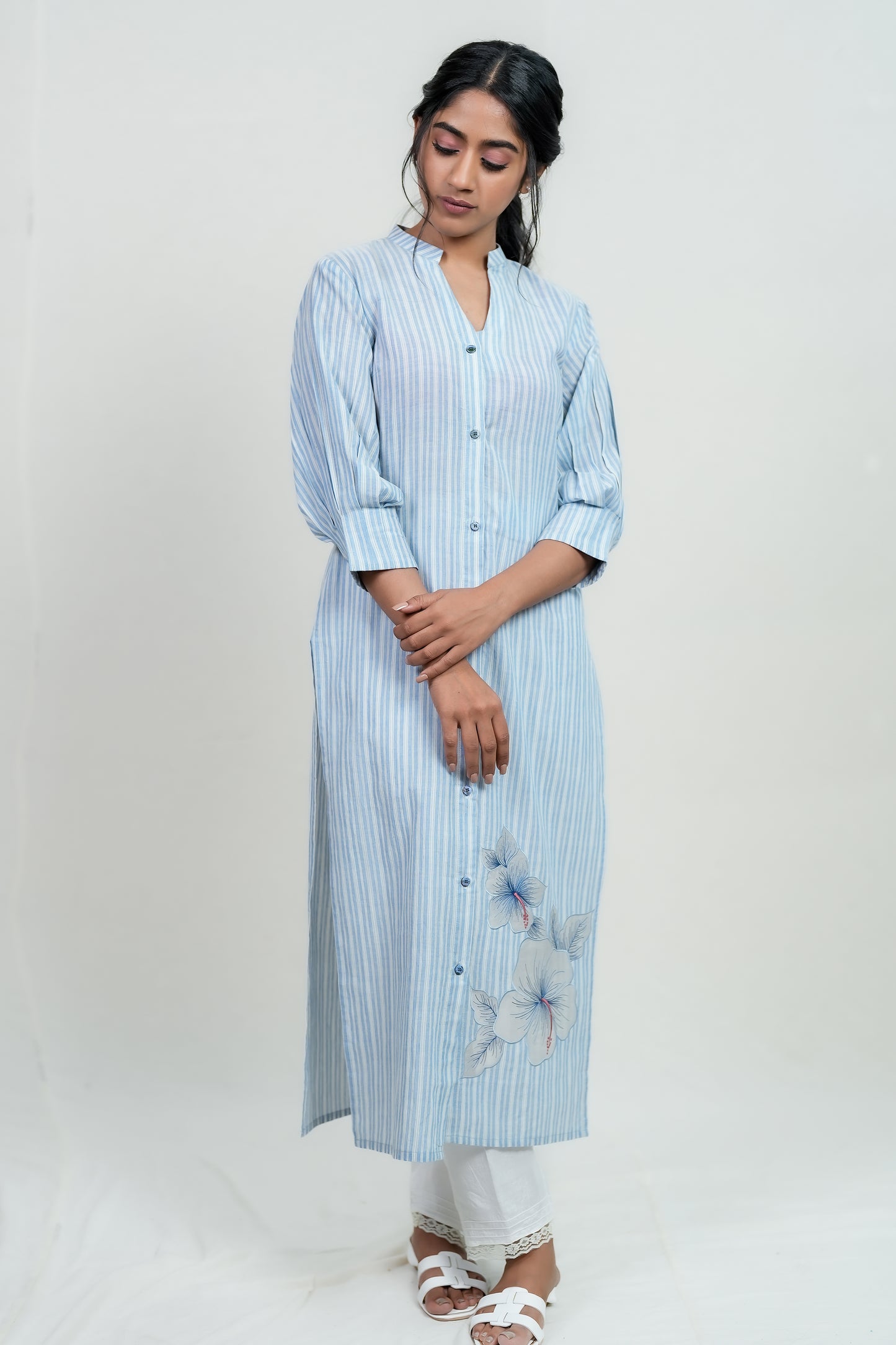 Paris blue and white stripes kurti