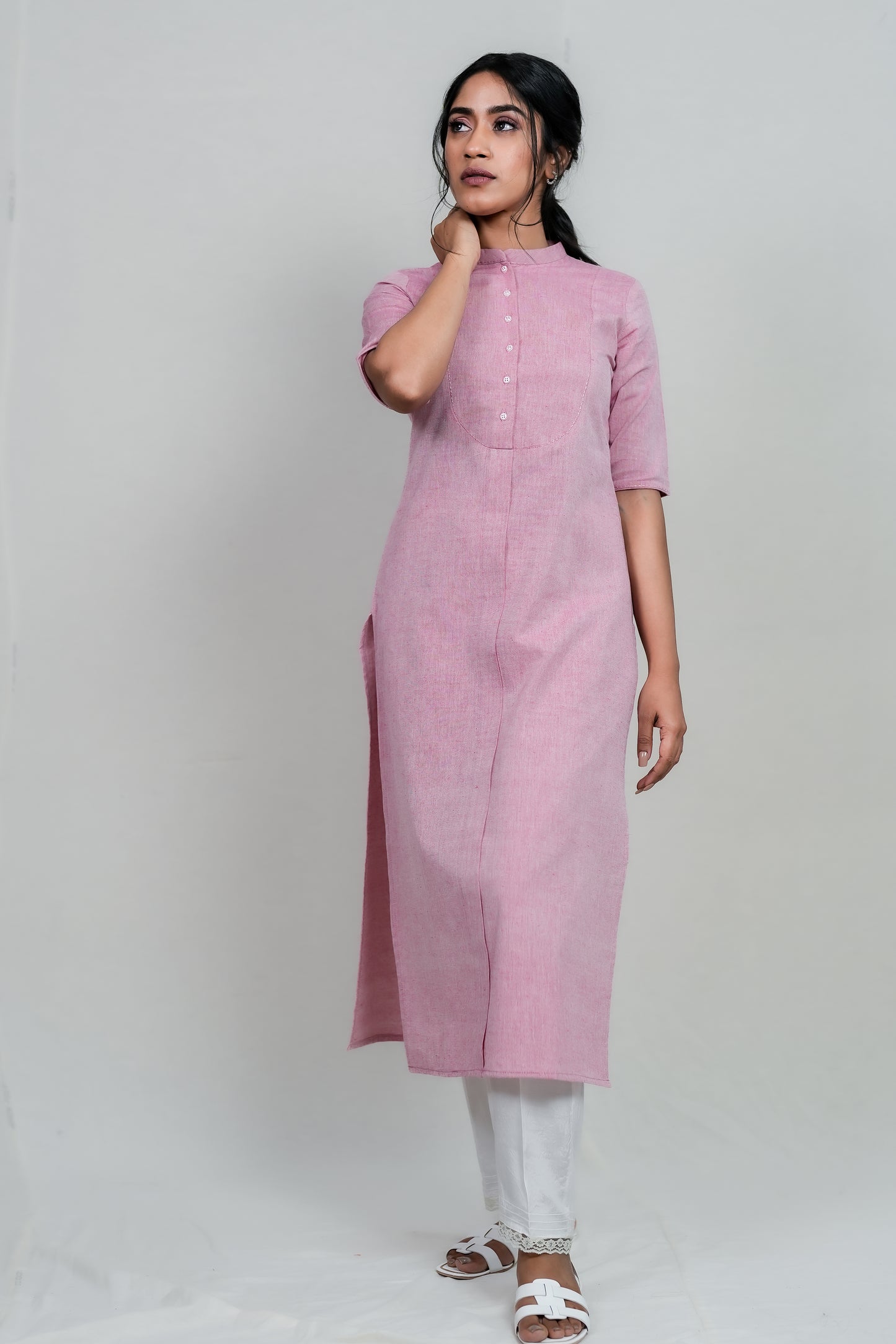 PARIS CLASSIC PINK LINEN KURTI