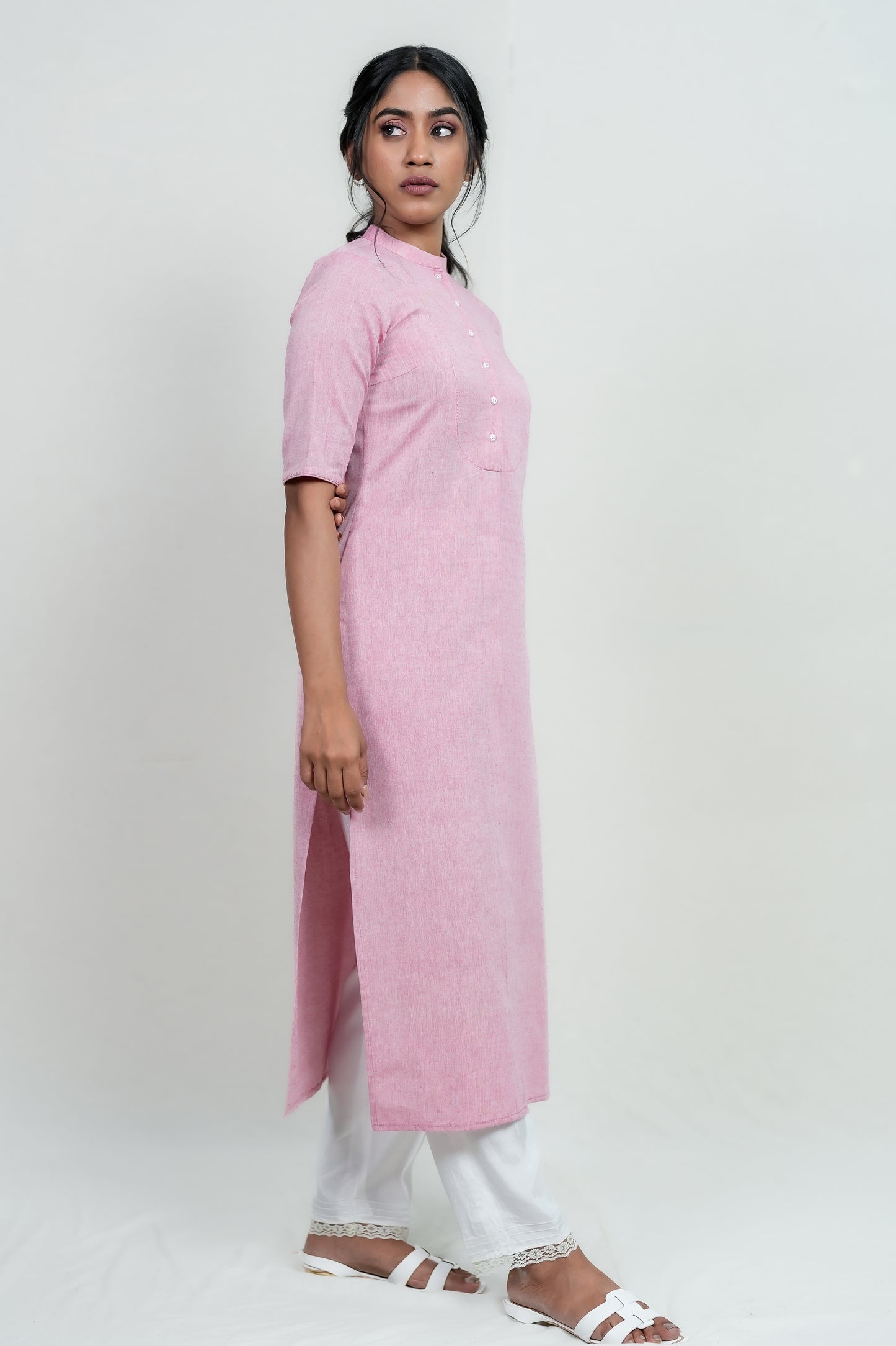 PARIS CLASSIC PINK LINEN KURTI