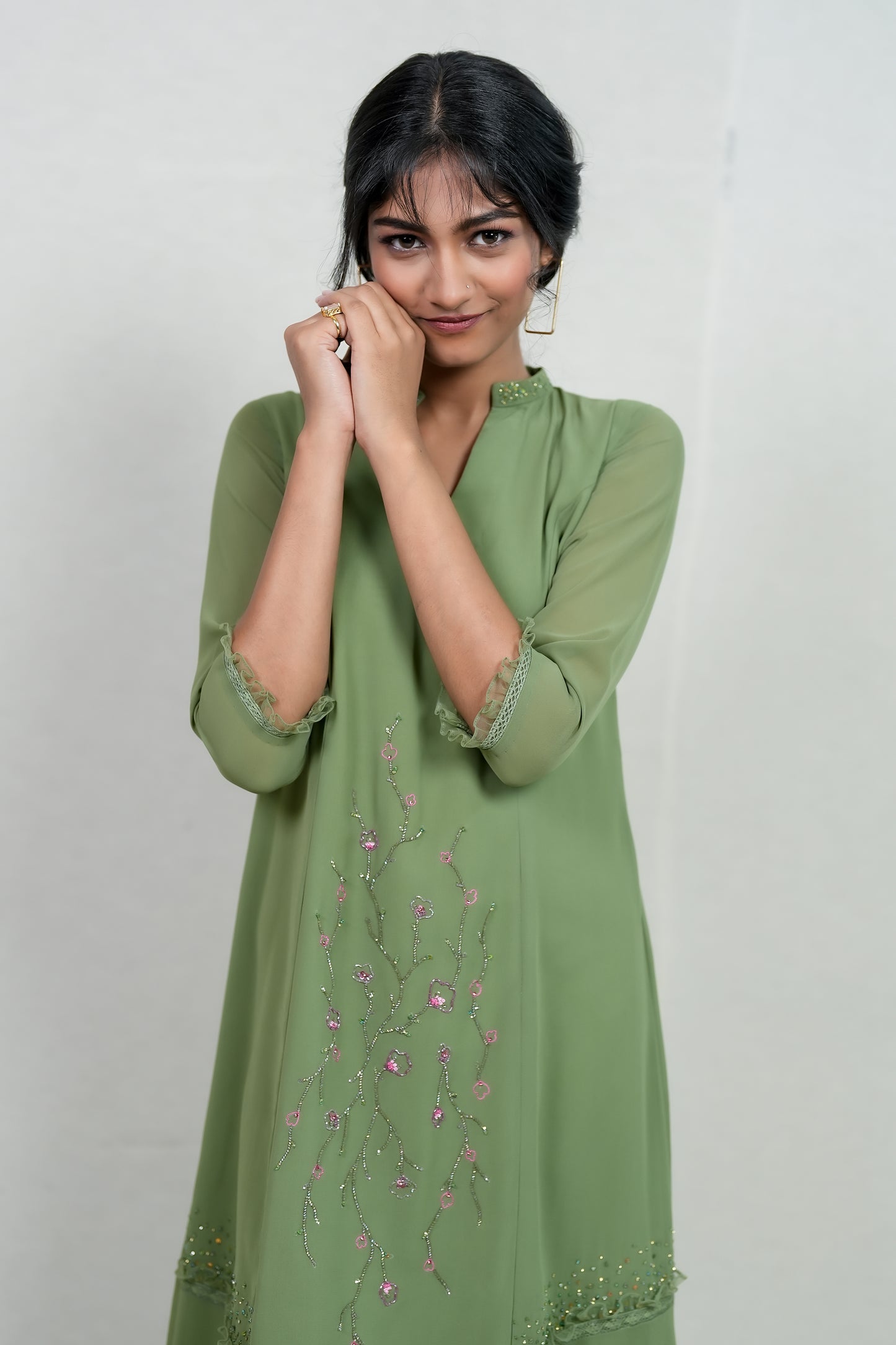 PARIS GREEN PARTY WEAR KURTHI