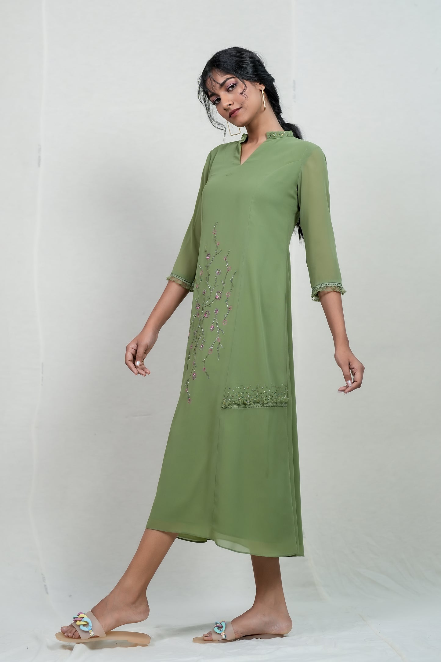 PARIS GREEN PARTY WEAR KURTHI