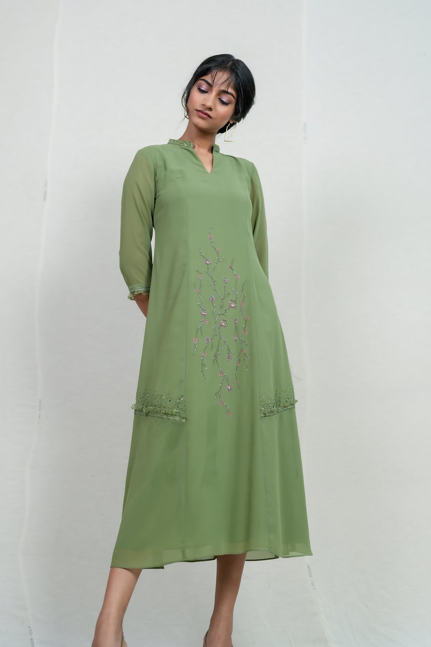 PARIS GREEN PARTY WEAR KURTHI