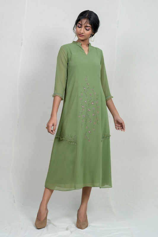 PARIS GREEN PARTY WEAR KURTHI