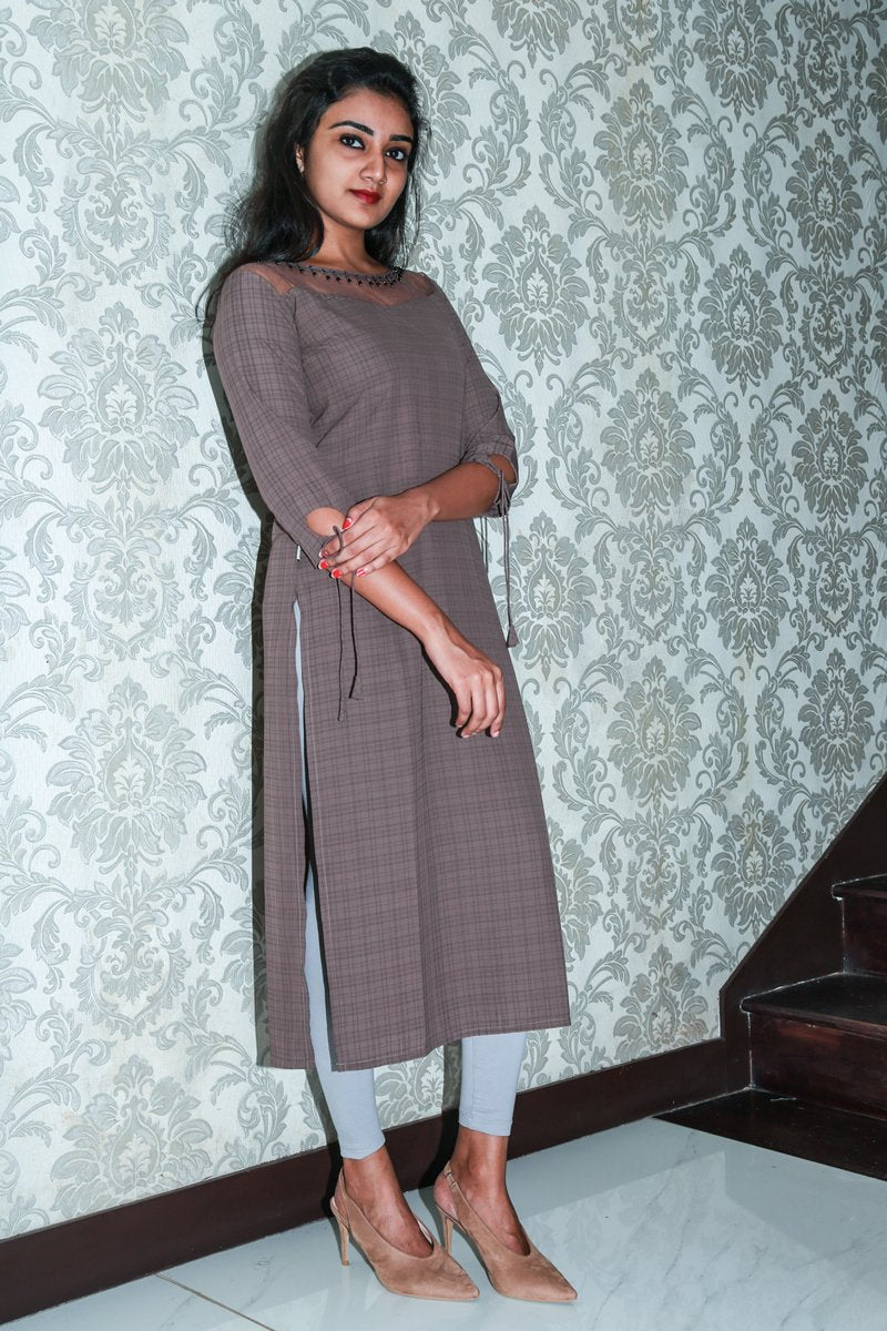 Paris Checked Double Georgette Kurti With Hangings